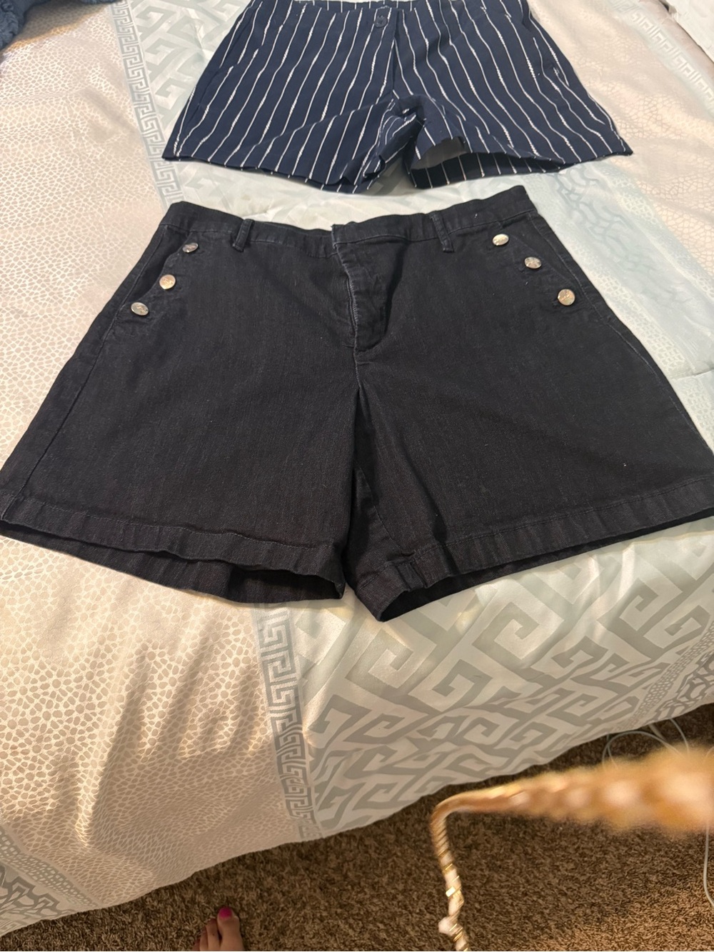 Nine West Navy Button-Accent Bermuda Shorts
